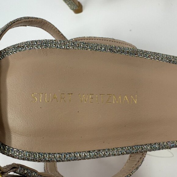 Stuart Weitzman Starla Sparkle Stiletto Heels Womens 10 Silver Gold Strappy NWOB - Picture 11 of 14